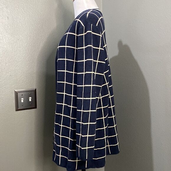Charter Club Windowpane Navy Tan Open Front Knit Cardigan - Picture 6 of 7